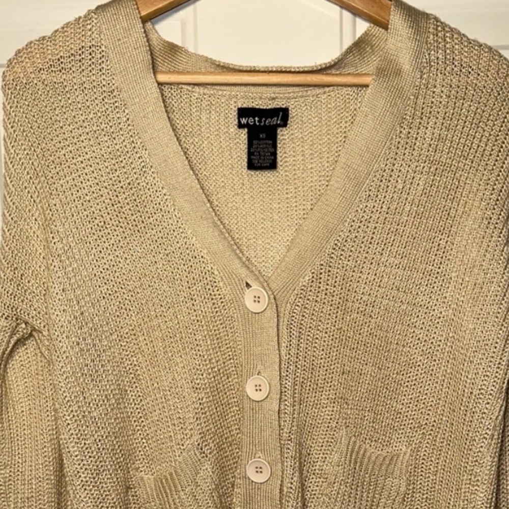Wet Seal Beige Button-Up V-Neck Knit Cardigan